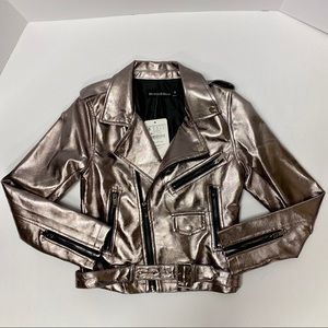 Metallic Rose Gold Vegan Leather Motorcycle Jacket